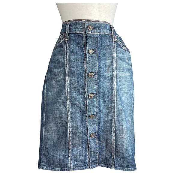 7 For All Mankind Button-Front Denim Skirt Size 28 Mid-Length - Picture 1 of 7
